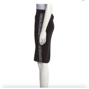 Michael Kors Black Logo Stripe Midi Skirt XS knee length stretch body con